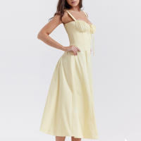 Vestido De Playa Para Mujer Con Estampado Floral Cuello Cuadrado Ajuste Frontal Y Abertura En Pierna Midi Polyester Sin Mangas Vestido De Noche - details 44
