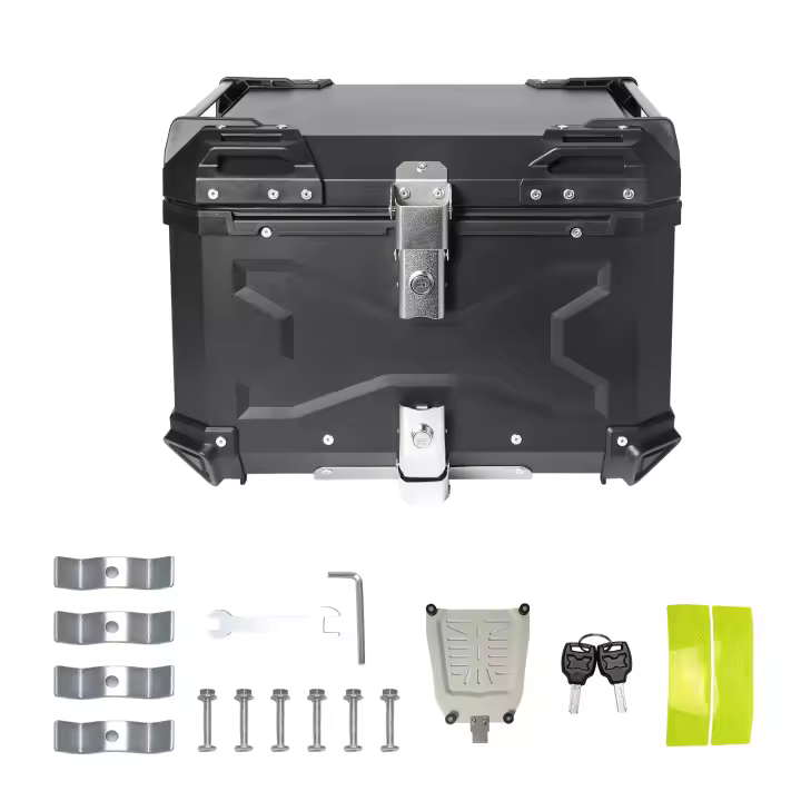 Baúl para motocicleta, baúl impermeable para motocicleta, baúl de aluminio para motocicleta con cerradura de seguridad, 45 litros, baúl negro para motocicleta, impermeable, a prueba de polvo y antirrobo, negro - 1