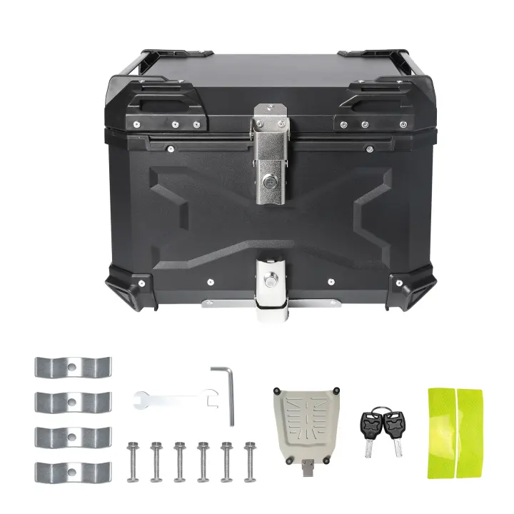 Baúl para motocicleta, baúl impermeable para motocicleta, baúl de aluminio para motocicleta con cerradura de seguridad, 45 litros, baúl negro para motocicleta, impermeable, a prueba de polvo y antirrobo, negro - 1
