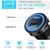 Cargador De Coche Universal LED USB Tipo-C PD Con Enchufe De Poder Para Motocicleta Moto Camión ATV Barco 30W Carga Rápida - details 6