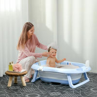 ZONEKIZ Juego de Bañera para Bebé Recién Nacido hasta 6 Años Plegable 40L con Cojín Almohadillas Antideslizantes Orificio de Drenaje y Agujero de Ducha 83x48x23,5 cm Azul - details 1