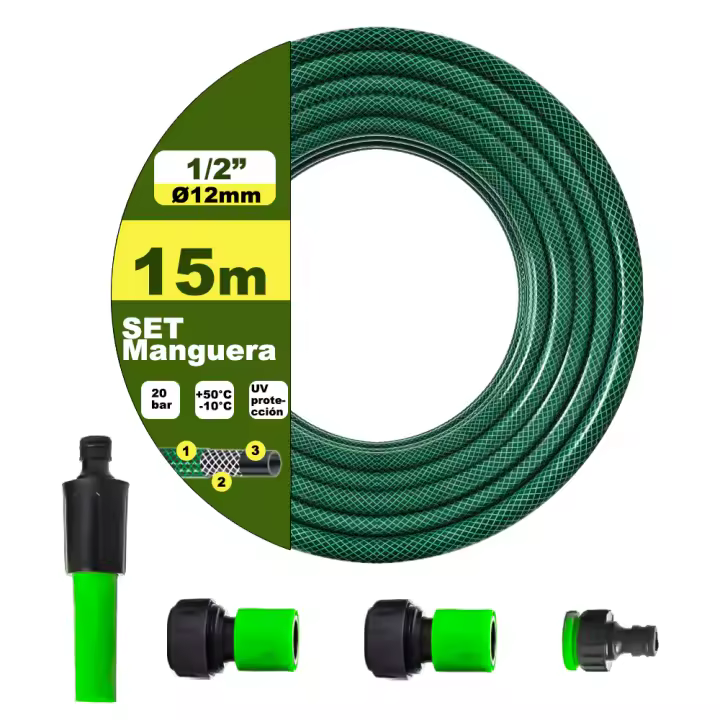 AYA MARKT SET Manguera de Jardín con Adaptadores de Grifo y Boquilla de Riego, Ultra Resistente 3Capas ,Presión 20 Bar - 1