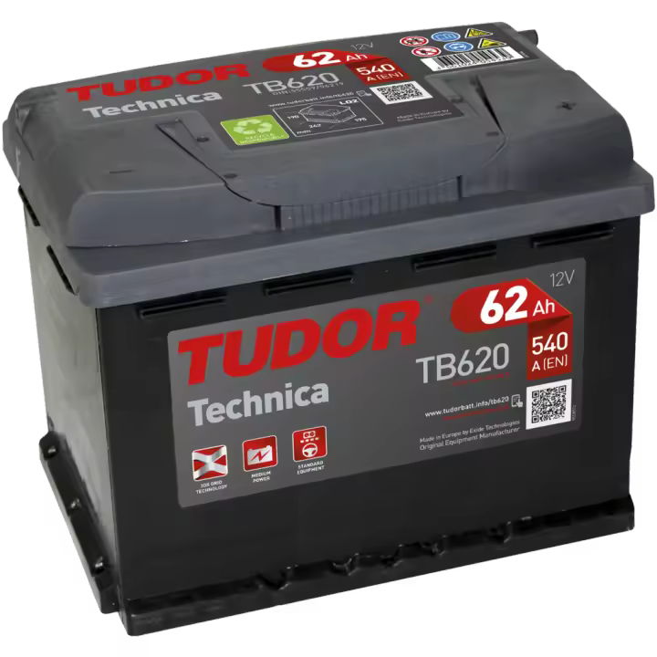 Batería de coche Tudor TB620 Technica. 12V - 62Ah/540A (EN) Caja L2 - Rendimiento y Fiabilidad - 1