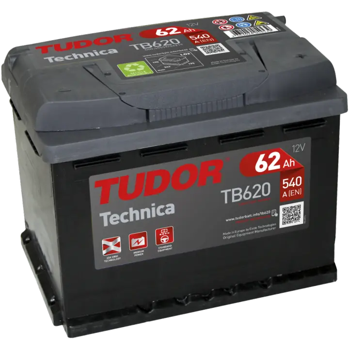 Batería de coche Tudor TB620 Technica. 12V - 62Ah/540A (EN) Caja L2 - Rendimiento y Fiabilidad - 1
