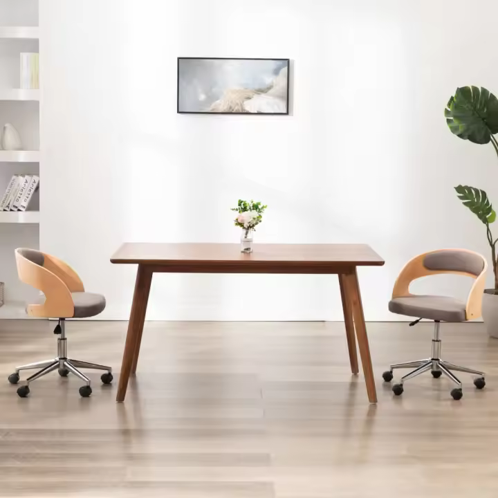vidaXL Silla de oficina giratoria de madera curvada y tela gris taupe - 1
