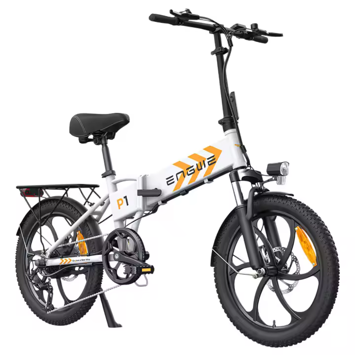 Bicicleta Eléctrica Plegable ENGWE P1 con Neumáticos Anchos de 20*2.3 pulgadas, Motor de 250W, Batería de 36V 13Ah, Velocidad Máxima de 25km/h, Frenos de Disco Dobles, Cuerpo de Aleación de Aluminio, Shimano 7 Velocidades, Autonomía Máxima de 100km-Blanco - 1