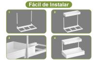 KingnetStore - Organizador Forma L de Cocina Fregadero con 4 Ganchos, Organizador de Baño, Gabinete de 2 Niveles, Extraíble, Espacio Estrecho para Organizador y Almacenamiento por debajo del fregadero, Estantería deslizante de 2 niveles para Baño y Cocina - details 7