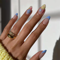 Juego De Uñas Postizas En Forma De Álamo 24Pcs Set Blanco Nublado Y Estelar Acrílicas Artísticas Para Mujeres Estilo Ins - details 9