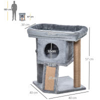 PawHut Árbol Rascador para Gatos Pequeños de 57 cm Torre para Gatos con Poste de Yute Rampa para Rascar Cama y Bola Colgante 40x40x57 cm - details 2