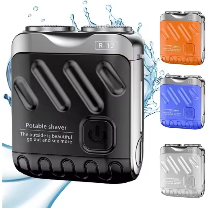 Afeitadora eléctrica portátil de doble anillo rotatorio, mini afeitadora de acero 2025 para hombres, recargable por USB, con un solo botón, de larga duración, ideal para viajes en casa (negra). - 1