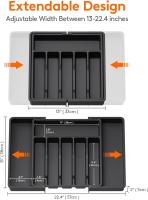 Organizador de cajones para cubiertos, bandeja de utensilios extensible para cocina, cubiertos ajustables y soporte de cubiertos, almacenamiento de plástico compacto - details 1