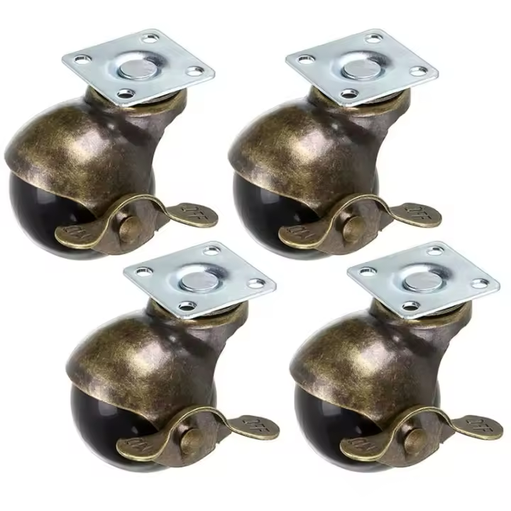 4 Ruedas para muebles con freno, diámetro de Rueda de bola para muebles, 50mm, con tornillos de Bronce - 1
