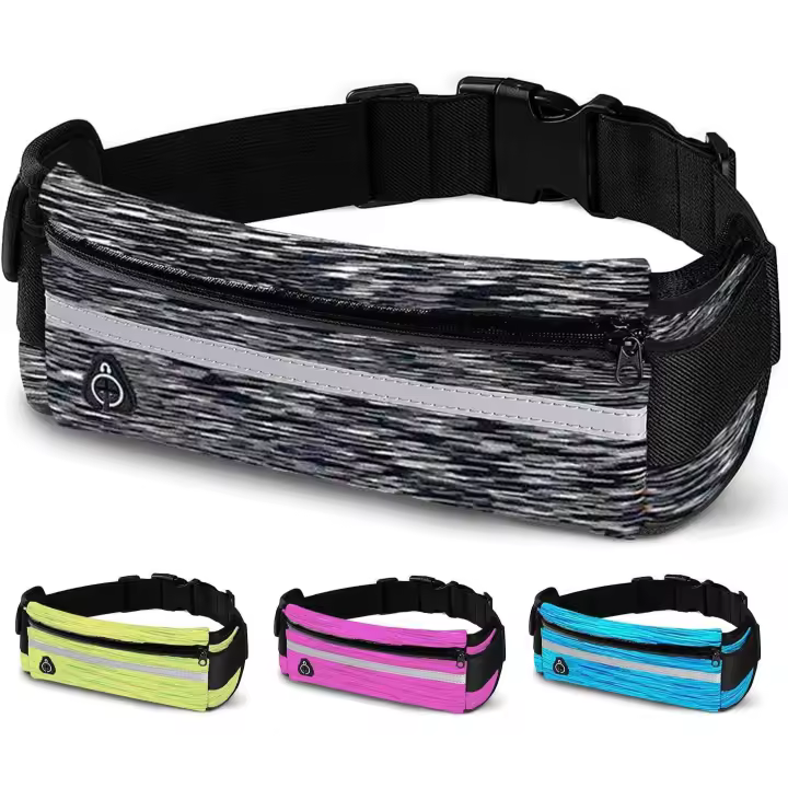Riñonera deportiva de goma para hombre y mujer con tiras reflectantes y correas ajustables para el hombro (negro) - 1