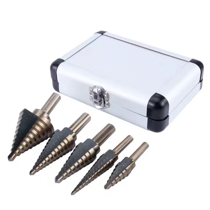 Juego de 5 brocas escalonadas de titanio HSS, brocas cónicas, brocas escalonadas, herramienta eléctrica con caja de almacenamiento - 1