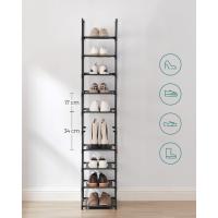 Zapatero vertical con 10 estantes, diseño estrecho de 33x33x173 cm, marco de metal y baldas de tela, ideal para pasillo y dormitorio, negro - details 3