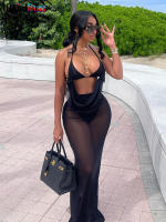 Vestido Bodycon De Verano Para Mujer Con Halter See through Y Faldas Internas Estilo Playa Sexy Y Club Manga Sin Mangas Cierre Pullover - details 12