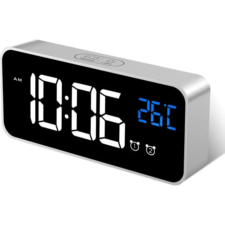 Reloj Despertador Digital, LED Despertadores Electrónicos Espejo with Temperature Y 2 Alarma, Snooze, Sonido y Brillos Regulable, Carga USB para Dormitorio, Oficina - 1