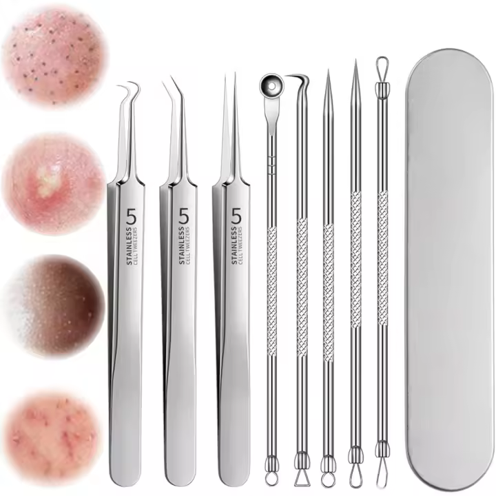 Tweezers, Blackhead Removal Kit, Stainless Steel Blackhead Remover Kit, Blackhead Extractor, Pore Cleaner Tool, Gentle and Easy to Clean (8PCS) - 1