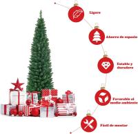 Árbol de Navidad Artificial Fina Estrecha, Árbol de Navidad Slim Artificial Abeto Fino de Hoja Espumillón 150cm 180cm 210cm Arboles con Soporte Metálico, Arbol Economico, Arbol Alta, Arbol Navidad Resistente con Hojas PVC, Verde Oscuro - details 4