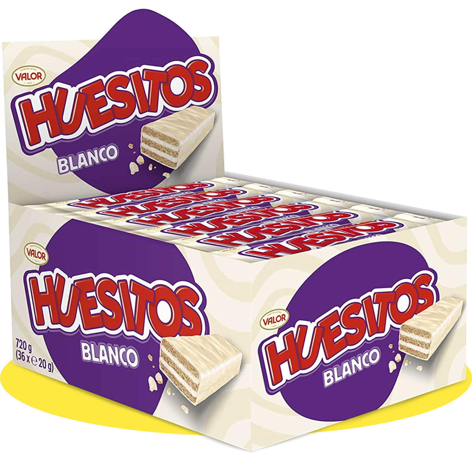 Huesitos Chocolate Blanco Pack Ahorro 36 Unidades, Barritas de Barquillo cubierto de Chocolate Blanco con Relleno de sabor Nata, Chocolate VALOR, 20g por Barrita, 36 Unidades