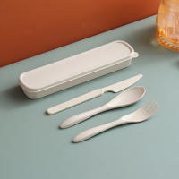 Juego de Cuchillo, TENEDOR, Cuchara y Plato para carne de paja de Trigo, juego de Dos piezas de cuadernillos occidentales, Cuchara y Tenedor de plástico, juego de Tres piezas, beige, 20*5cm - details 2