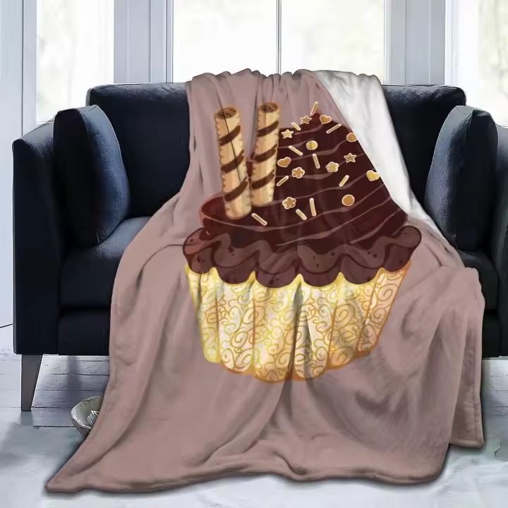 Printed Flannel Blanket, Chocolate Wafer Cupcake Throw Blanket, Soft Throw, Warm Anti-Pilling Blanket for Sofa Bed Couch Throw - 1