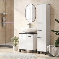 HOMCOM Mueble Bajo Lavabo, Mueble de Baño Compacto con Estante Ajustable, 2 Puertas, Estilo Moderno, para Lavabo con o sin Pedestal, 60x34x70 cm, Blanco Brillo - details 1