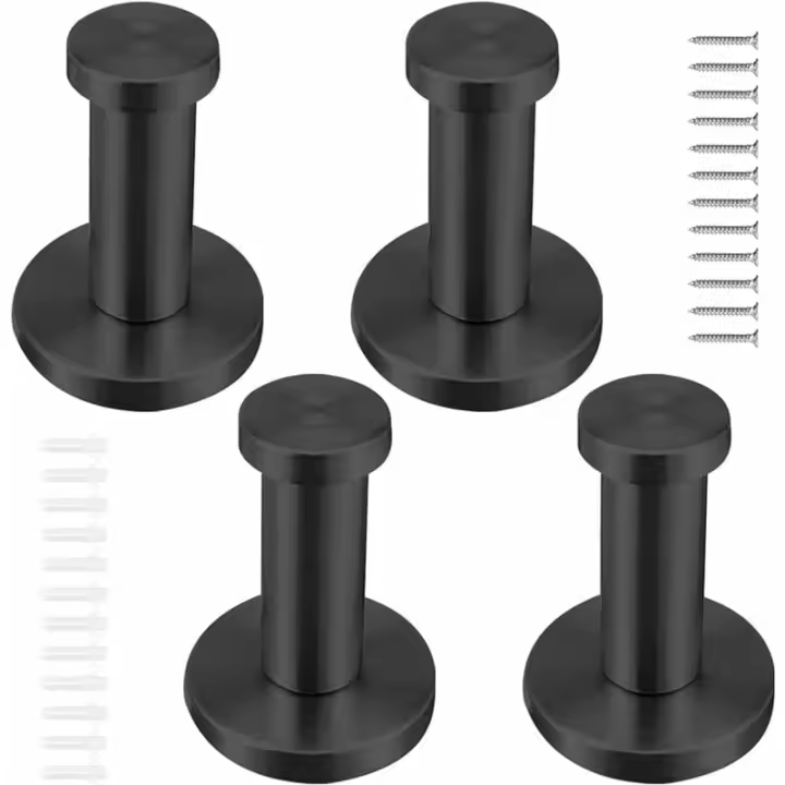 4 ganchos de baño de acero inoxidable, ganchos para abrigos, ganchos de pared y ganchos para toallas, se pueden utilizar en el baño, guardarropa, pasillo, cocina (negro) - 1