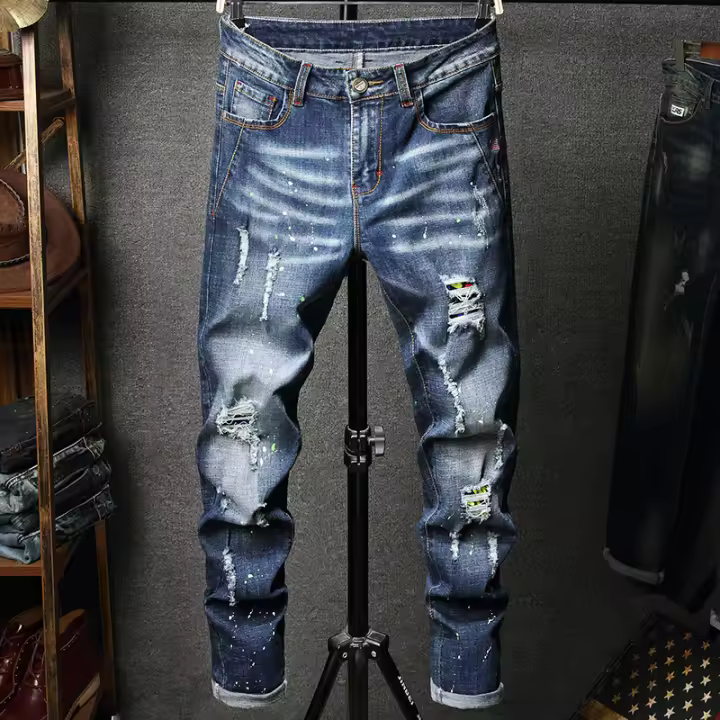 Jeans De Denim Para Hombre Estilo Hip Hop High Street Marca Conocida Calidad Alta Tallas Grandes Con Agujeros Pantalones Casuales De Cierre Botón Fly - 1