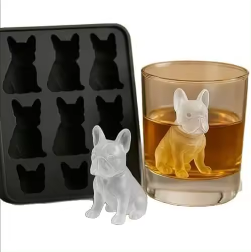 Molde para cubitos de hielo con forma de bulldog francés: bandeja de hielo 3D de silicona con forma de perro, moldes para paletas 3D de 6 cavidades, decoración original para amantes de los bulldogs (1 unidad) - 1