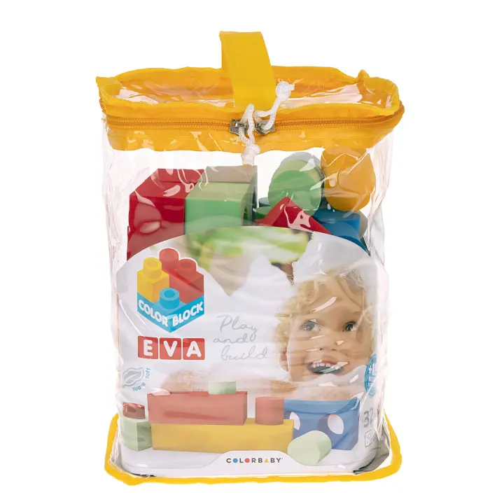 COLORBABY - 32 Bloques de construcción de gomaeva con bolsa almacenaje - 1