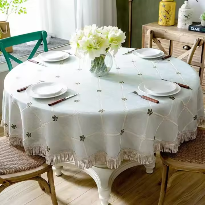 Mantel Redondo 180CM, Mantelería Lavable, Cómodo y Resistente Al Desgaste, Mantel Antiarrugas, Poliéster y Algodón, para Exterior, Comedor, Fiesta, Jardín, Ideal para Festivales y Reuniones Familiares - 1