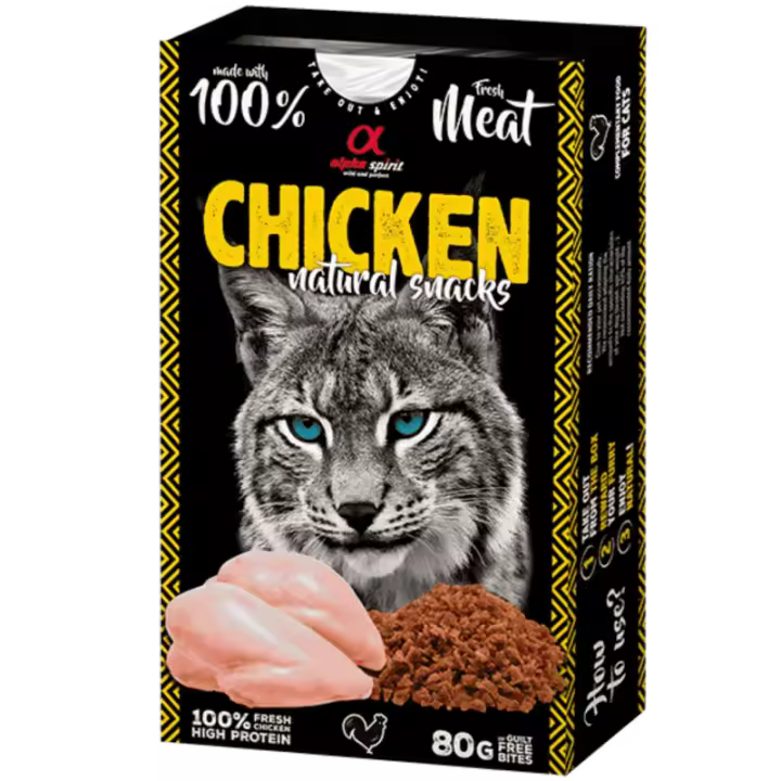 Alpha Spirit Snacks de Gato Natural sabor Pollo – Pack 6x80 g | 100% Natural y Sin Cereales - 1