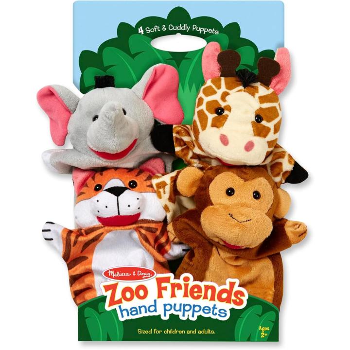 Melissa & Doug 4 Títeres de Mano con Animales de Safari, Marionetas para niños y Adultos, Juguete Creativo de Calidad, Regalo para niños y niñas de 3 4 5 6 7 años, Tigre, Elefante, Mono,etc (Spin Master 6073168)