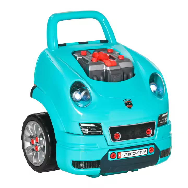 HOMCOM Motor de Camión para Niños de +3 Años Conjunto de Motor de Juguete con 61 Piezas Volante Bocina Faros Caja de Almacenaje y Ruedas 40x39x47 cm - 1