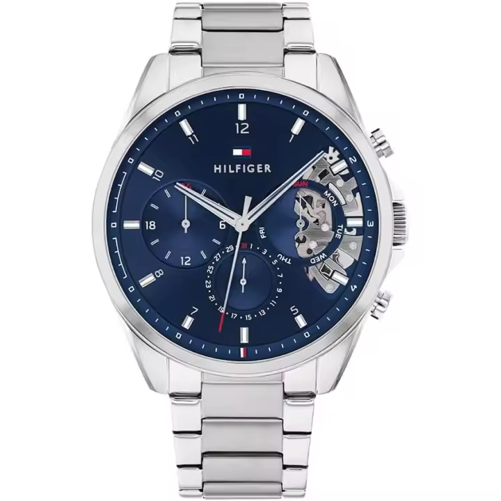 Tommy Hilfiger Reloj Analógico de Cuarzo multifunción para Hombre con Correa de Malla de Acero Inoxidable y de Piel - 1