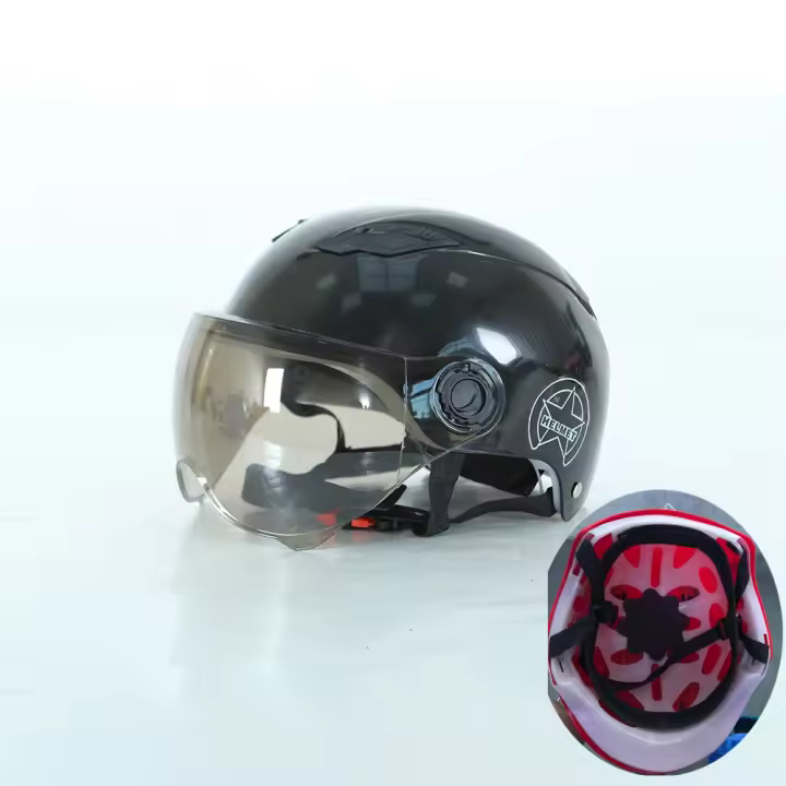Casco De Motocicleta Para Hombres Y Mujeres Seguridad Anti-UV Con Gafas Adecuado Para Bicicletas Y Scooters Electrónicos Estilo Medio Peso Ligero Material ABS+PC - 1