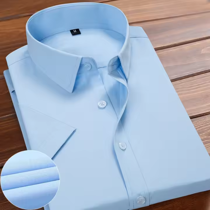 Camisa Blanca Para Hombre De Verano Con Cuello En V Y Mangas Cortas Estilo Clásico Slim Business Ropa Formal Para Trabajo Material De Algodón Y Poliéster - 1