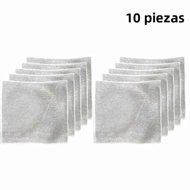 10pcs Paño De Limpieza Mágico Con Alambre De Plata Esponja Integrada Microfibra Gruesa Para Cocina Ropa De Limpieza De Acero - 1