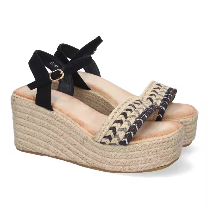 PuntoSalao Sandalias de cuña y plataforma en yute para mujer color negro LL-03 - 1