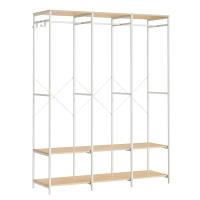 Armario de ropa portátil plegable, perchero con barras de colgar, estantes y ganchos extraíbles, organizador versátil, color marrón rústico o beige natural - details 0