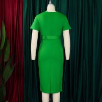 Vestido Elegante Para Oficina Para Mujer Con Cuello En V Manga Corta Cinturón Ajustado Recto Midi Formal Ropa De Negocios Para Mujer - details 4