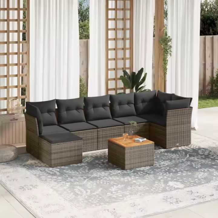 vidaXL Set de sofás de jardín 8 pzas y cojines ratán sintético gris - 1