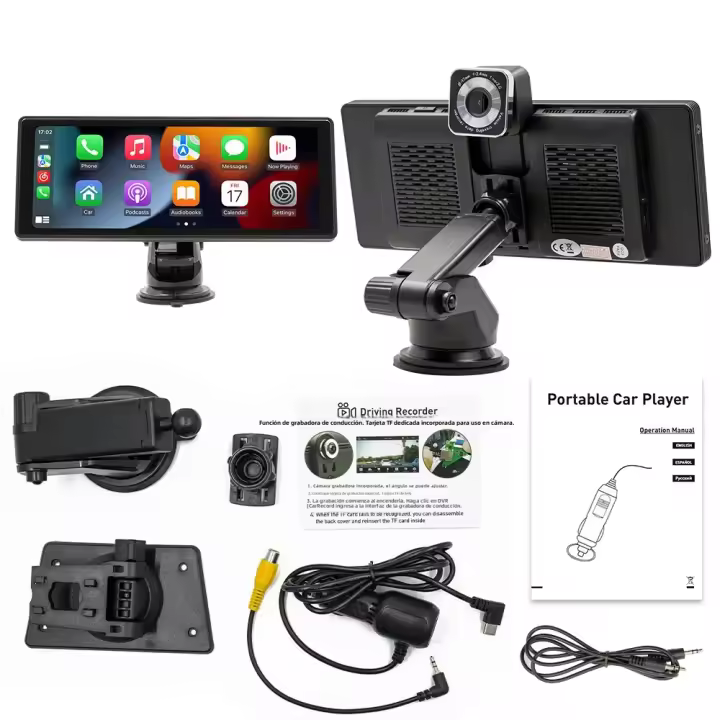BQCC Reproductor Multimedia Portátil Para Coche 10.26 Pulgadas Pantalla IPS Car DVR Con Carplay Sin Cable Android Auto BT USB TF AUX Stereo Inteligente - 1