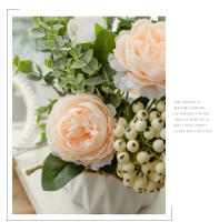 Conjunto de Flores Artificiales - Jarrón de Cerámica con Cuerda de Yute, Rosas y Plantas Falsas para Decoración del Hogar - details 8