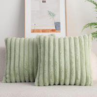 Funda De Cojín De Peluche De Conejo Falso Para Sofa Decoración De Interiores Tamaño 45x45cm Estilo Sólido Y Rayado Grueso Y Suave - details 20