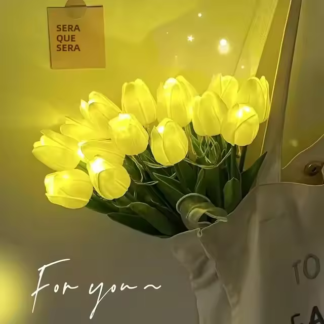 Lámpara De Noche LED En Forma De Tulipán Imitación De Flor Artificial Decoración Para El Hogar Con 5/10 Tulipes PVC - 1