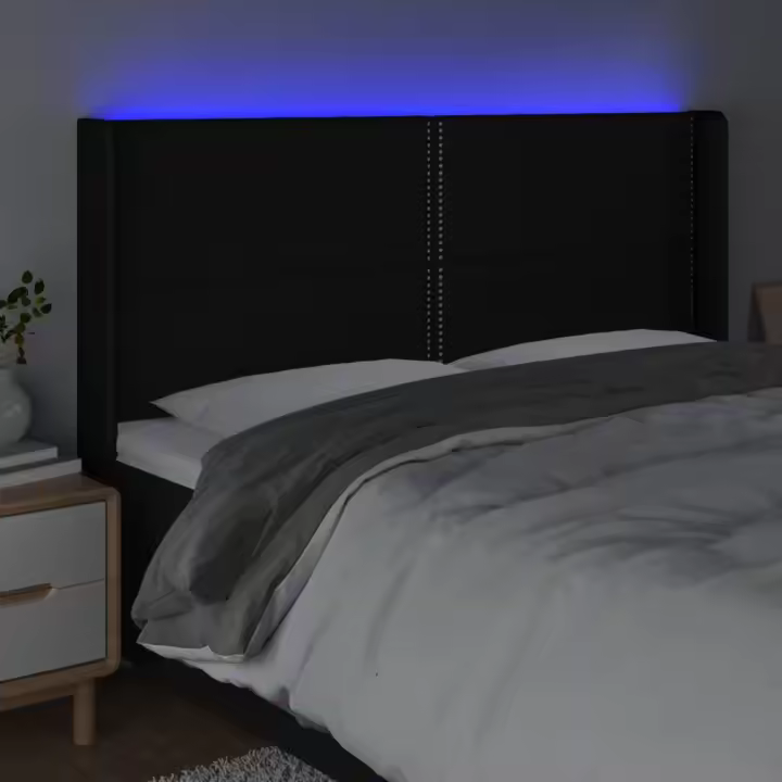 vidaXL Cabecero con LED de tela negro 163x16x118/128 cm - 1