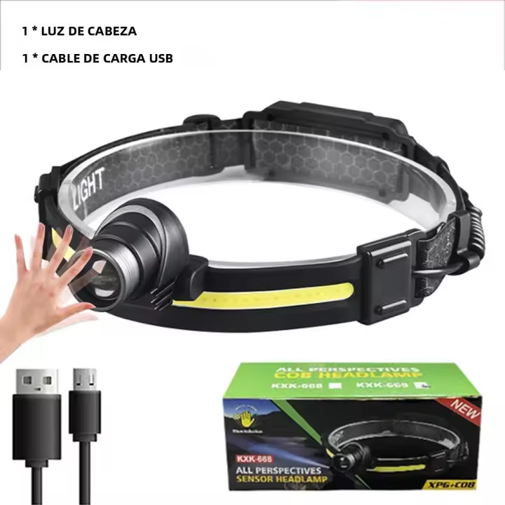 Lámpara Frontal LED Sensor Zoom Fuerte Gran Lámpara De Campo Ancha COB Montada En La Cabeza Para Pesca Running Camping Hiking Exterior - 1