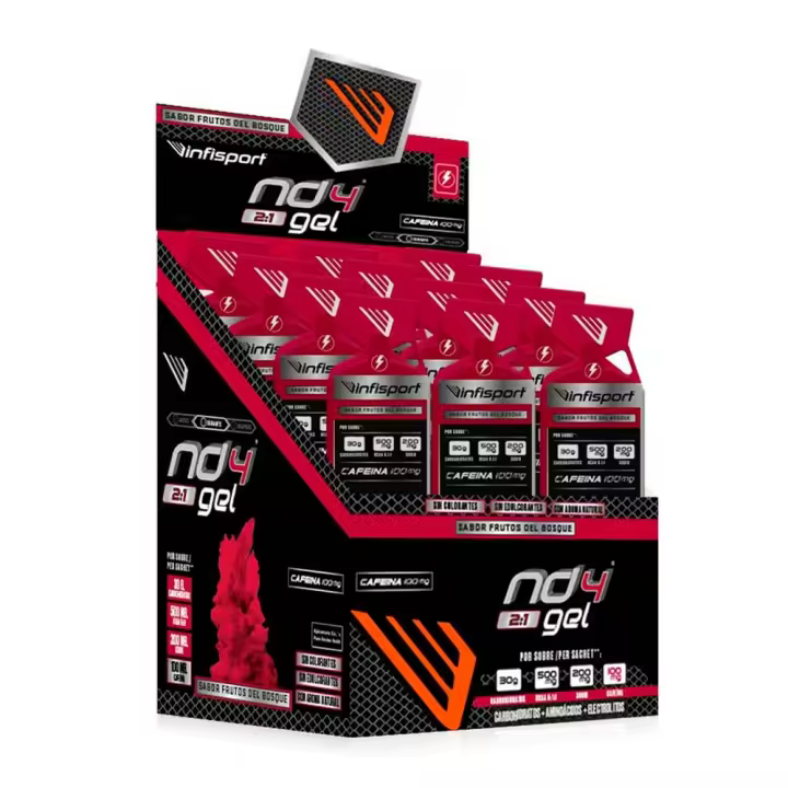 Infisport - ND4 Gel 2:1 con cafeína 18 x 39 g - Gel energético semilíquido -  Sabor: Frutos del bosque - 1